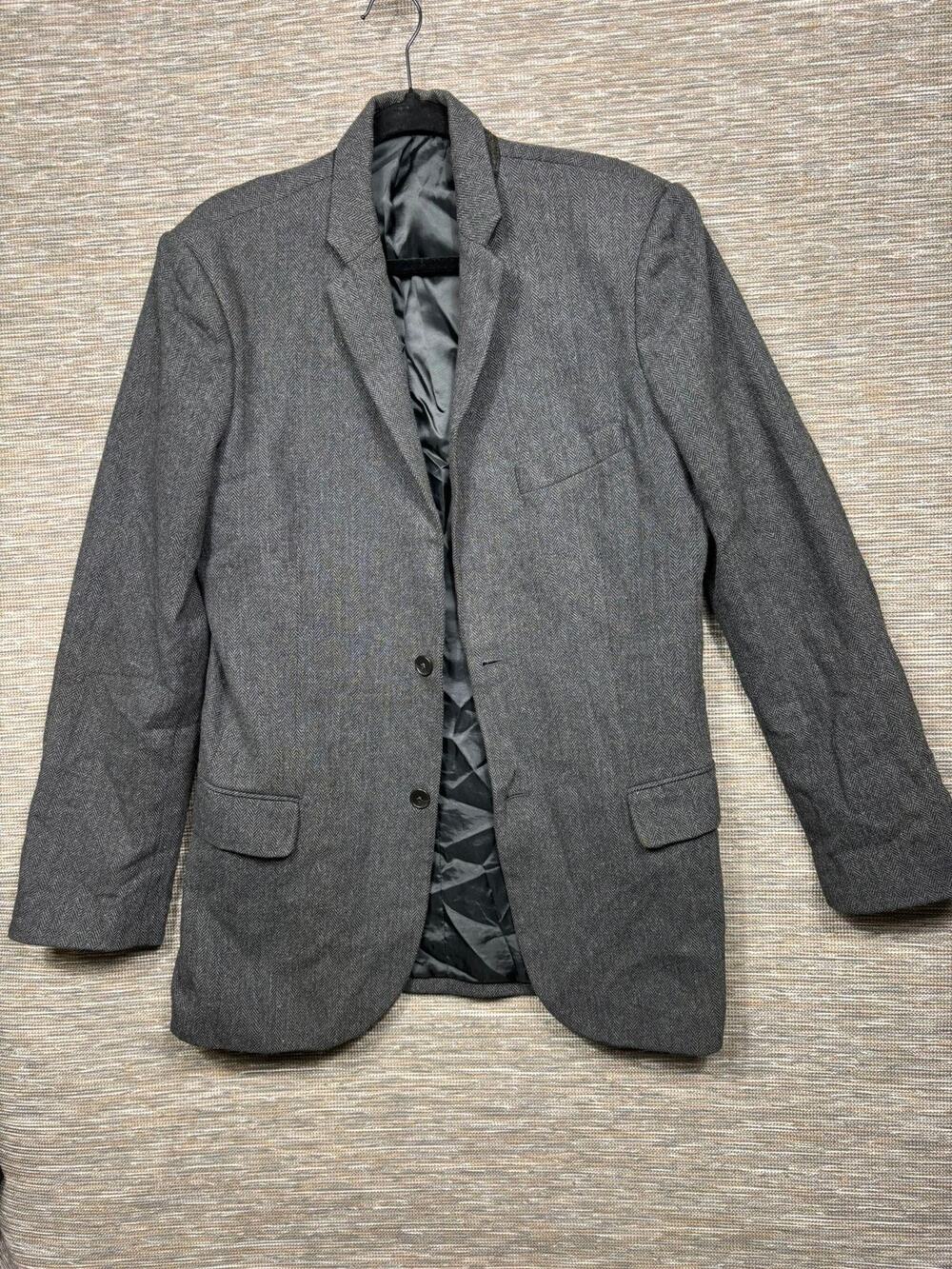 Gap Blazer Mens Large Gray Herringbone Tweed Sport Coat Jacket Two Button Lined